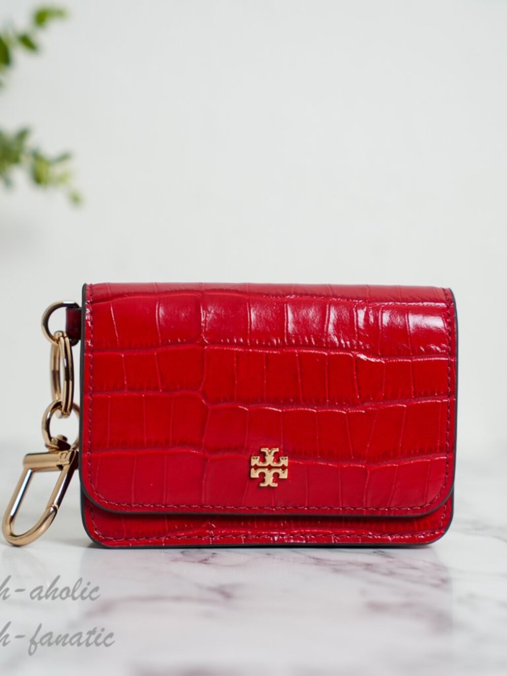 Tory Burch Emerson Embossed Flap Card Case 175889 in Red Sky NWT